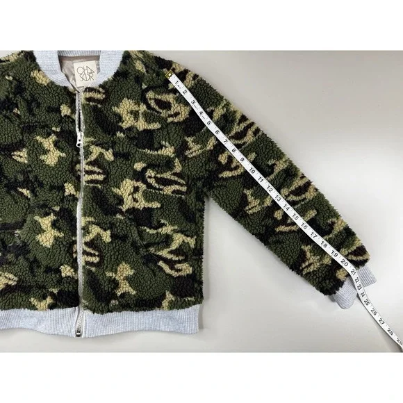 Chaser Camo Faux Fur Teddy Bomber Jacket Women's S Zip Up Sherpa Cozy - Picture 5 of 8